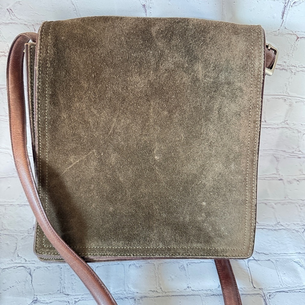 Rare Vintage Coach Olive Suede Leather Crossbody Bag - Picture 10 of 15